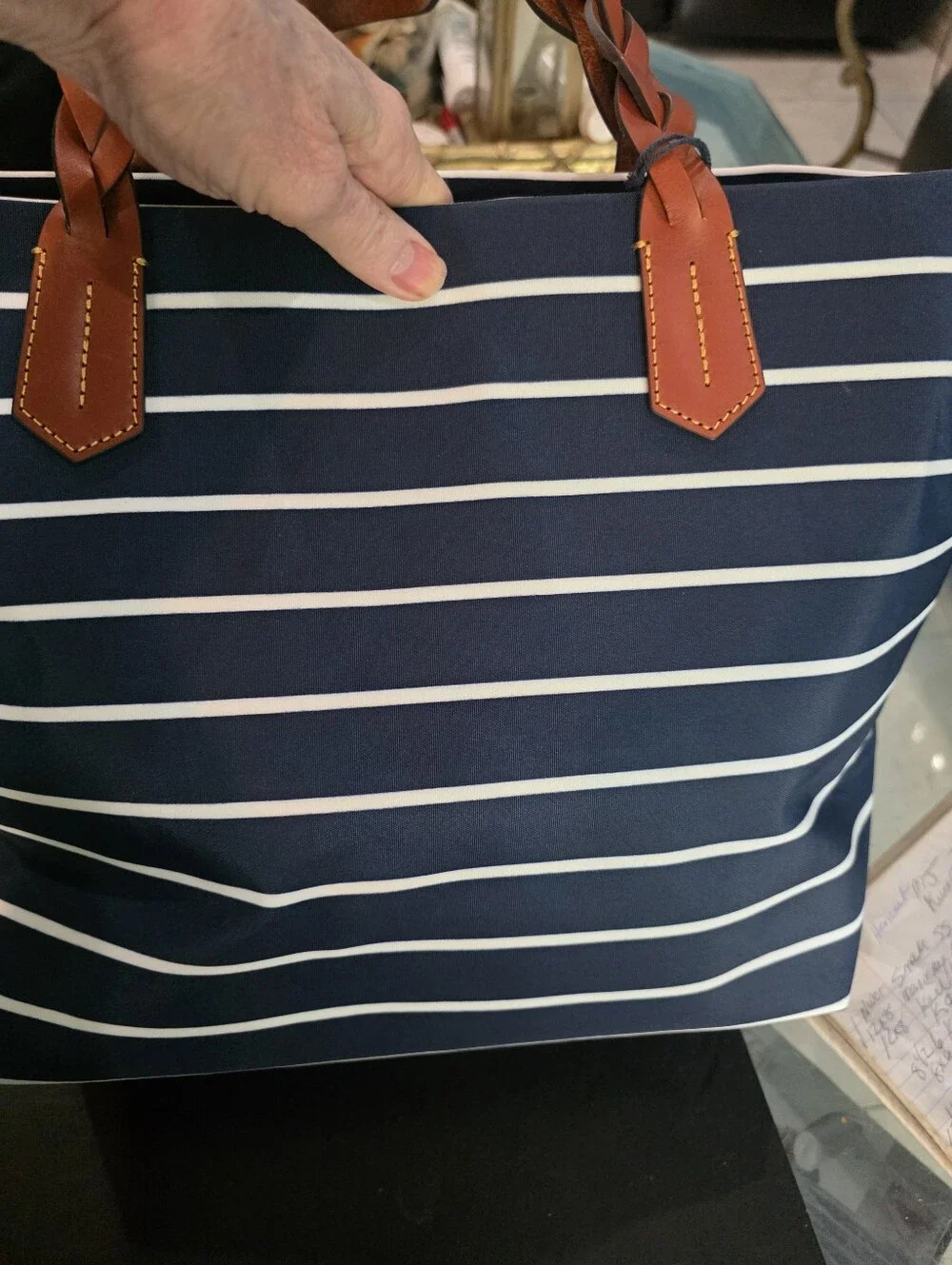 New Dooney & Bourke Navy and White Striped Tote Set